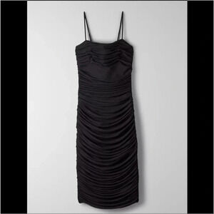 Aritzia Ten by Babaton Luxor MIDI Dress Black Ruched Size 10 B38